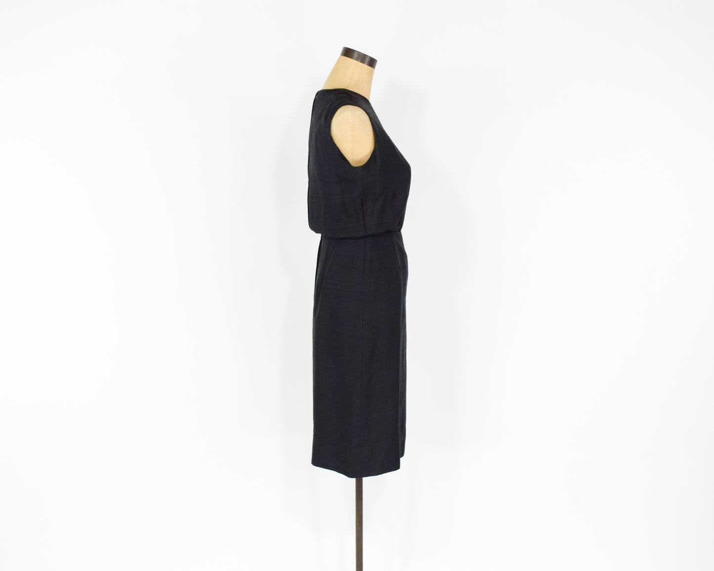 1960s Black Silk Sleeveless Dress, Extra Small