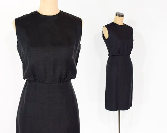 1960s Black Silk Sleeveless Dress, Extra Small