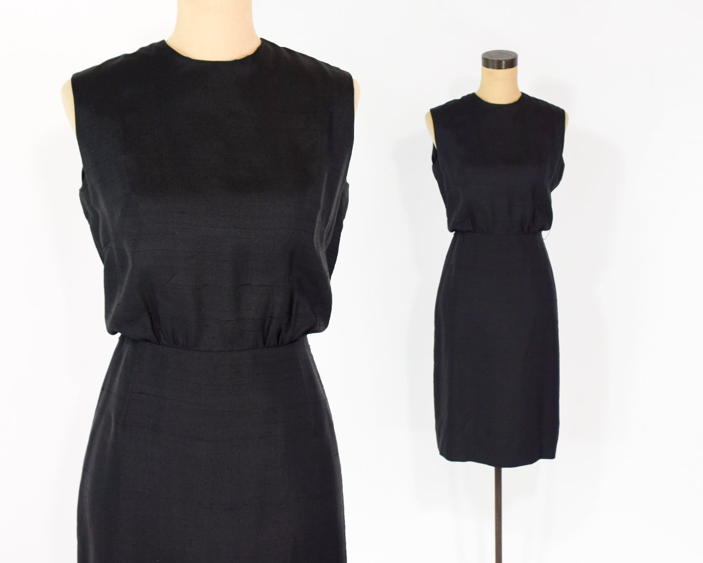 1960s Black Silk Sleeveless Dress, Extra Small