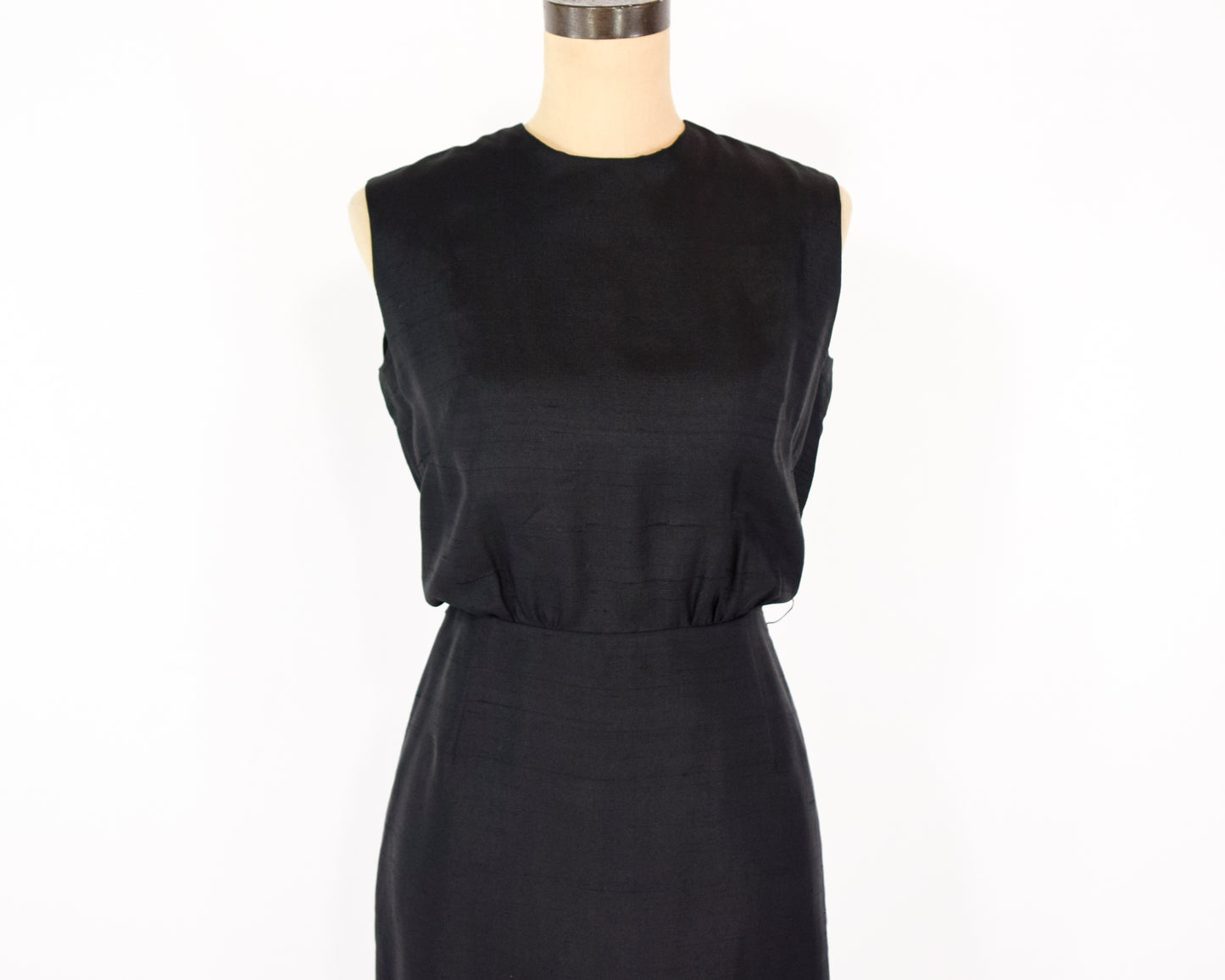 1960s Black Silk Sleeveless Dress, Extra Small