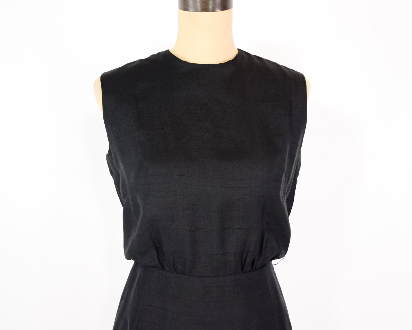 1960s Black Silk Sleeveless Dress, Extra Small