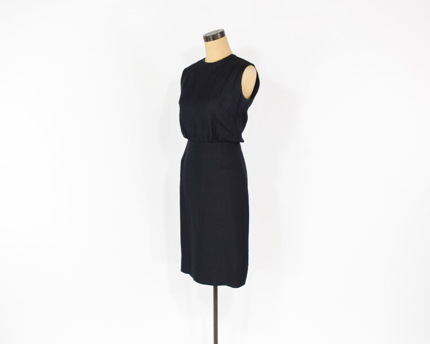 1960s Black Silk Sleeveless Dress, Extra Small