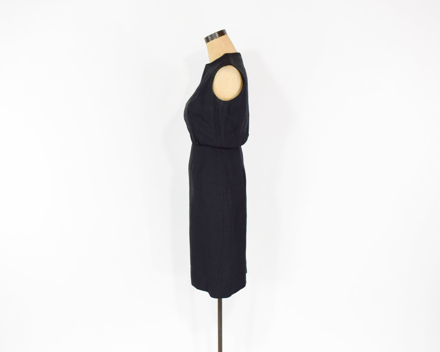1960s Black Silk Sleeveless Dress, Extra Small