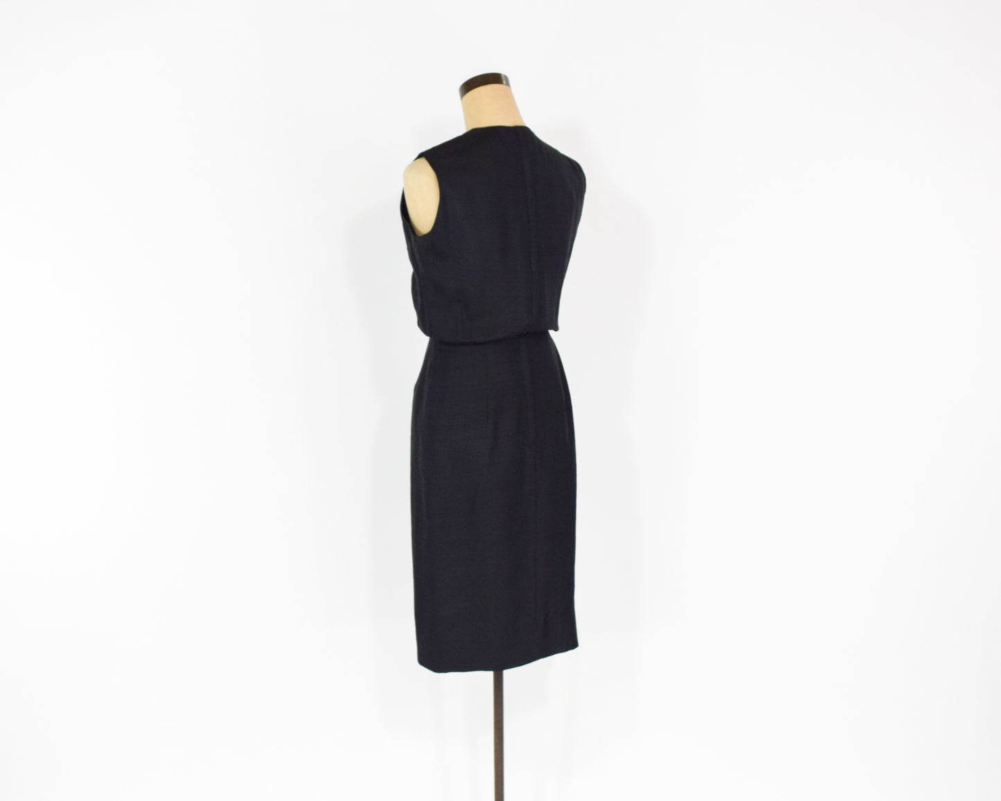1960s Black Silk Sleeveless Dress, Extra Small