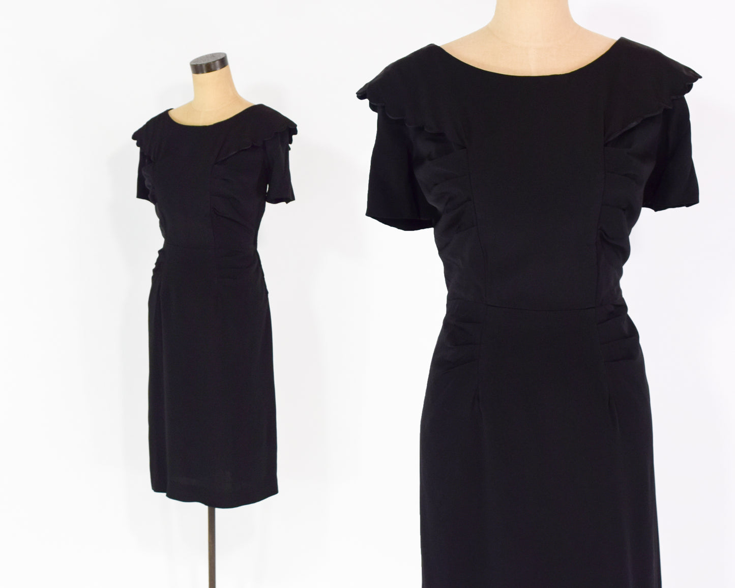 1940s Black Scalloped Dress XL
