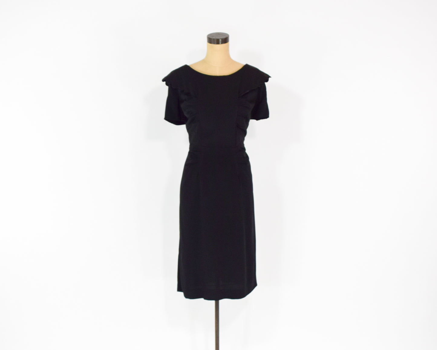 1940s Black Scalloped Dress XL