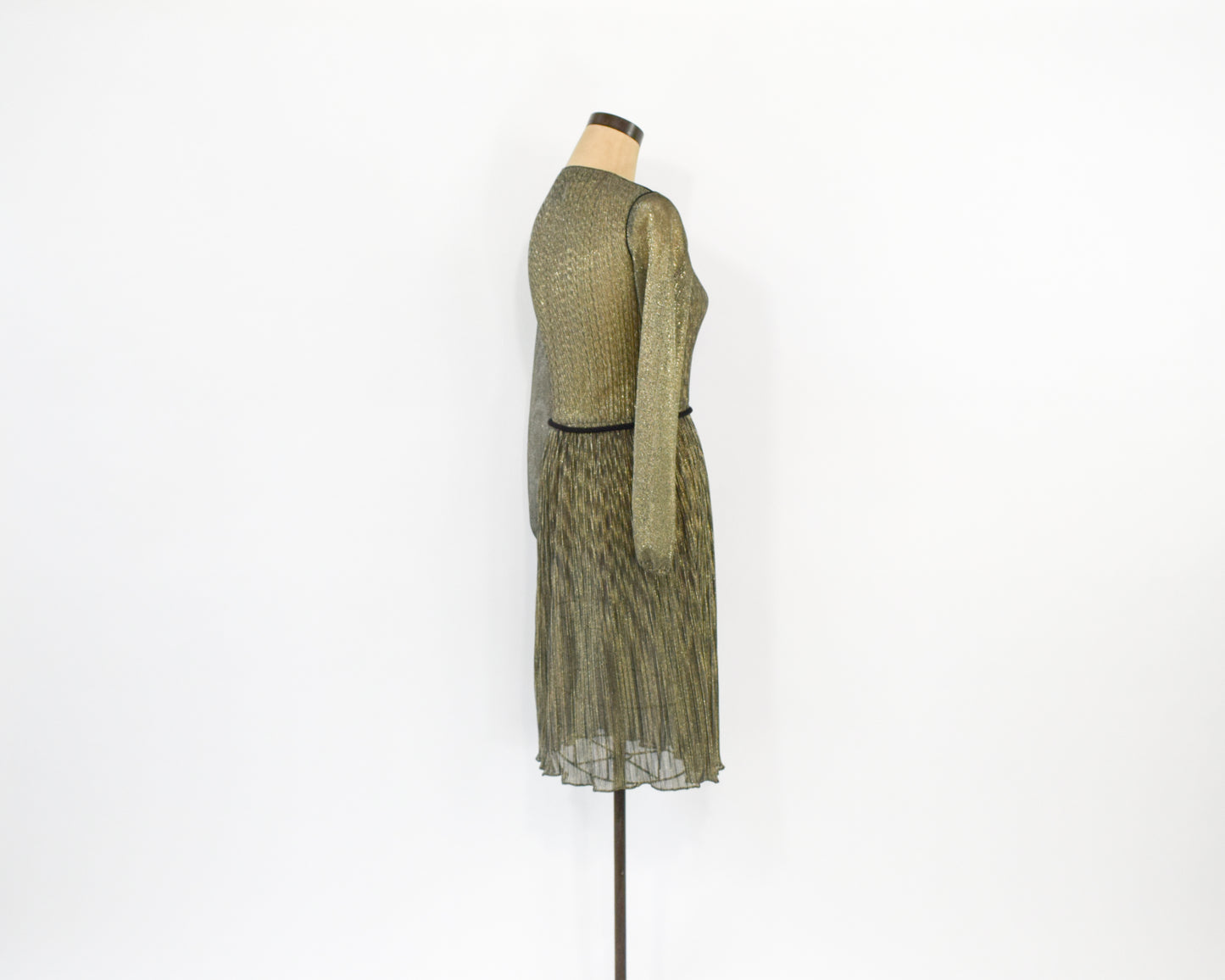 1970s Metallic Gold Dress | Pleated Sheer Gold Party Dress