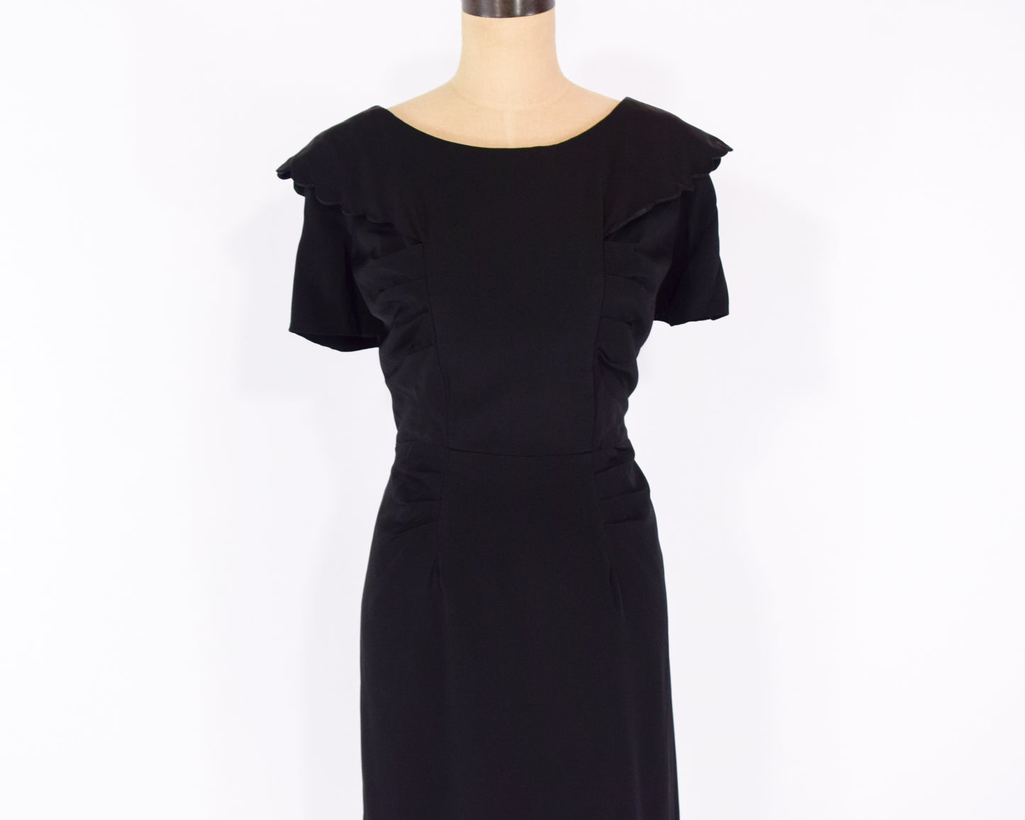1940s Black Scalloped Dress XL