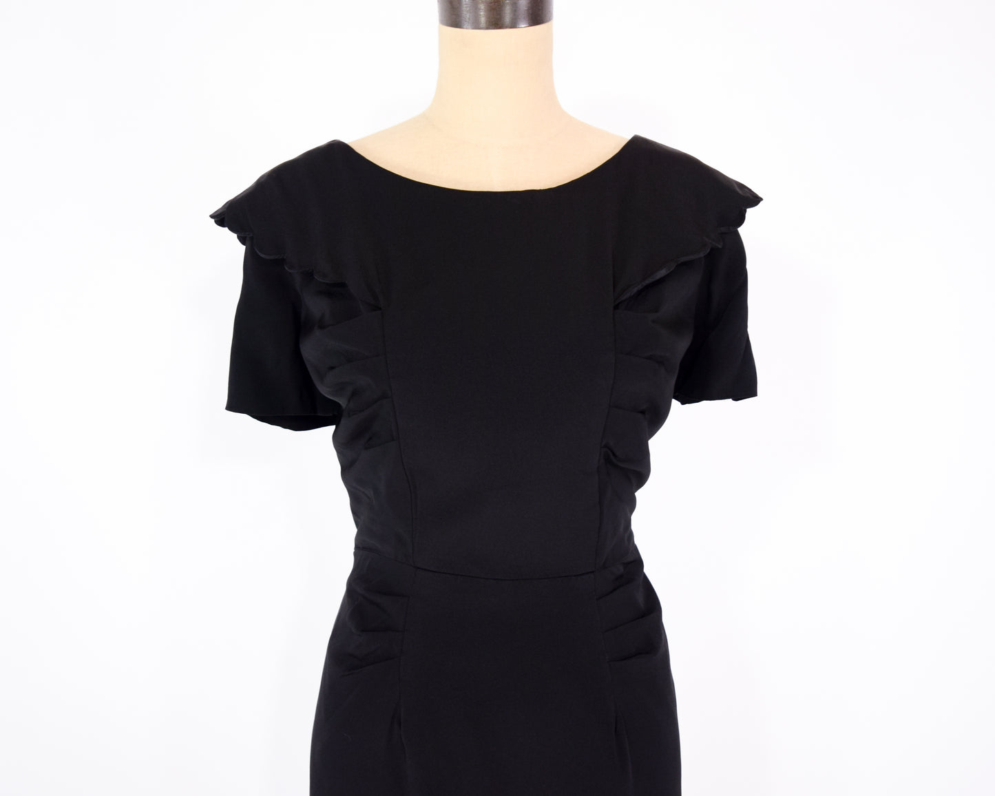 1940s Black Scalloped Dress XL