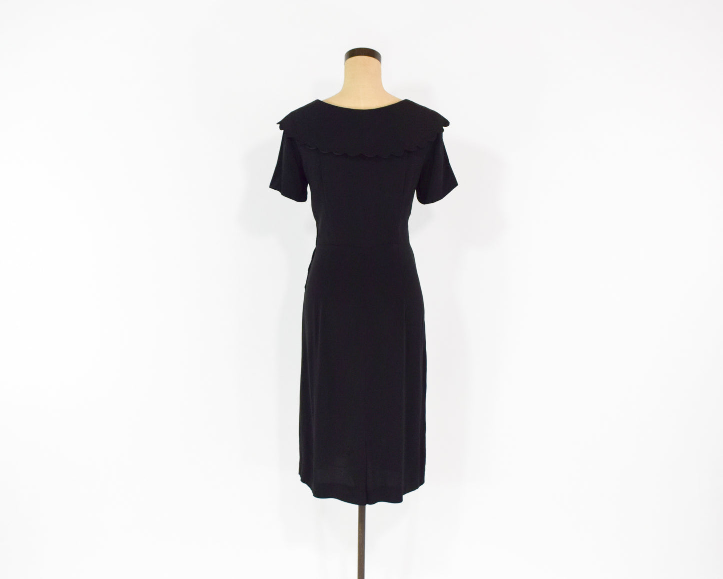 1940s Black Scalloped Dress XL