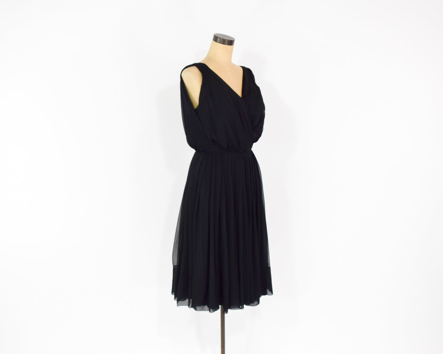 1960s Black Silk Chiffon Party Dress Small
