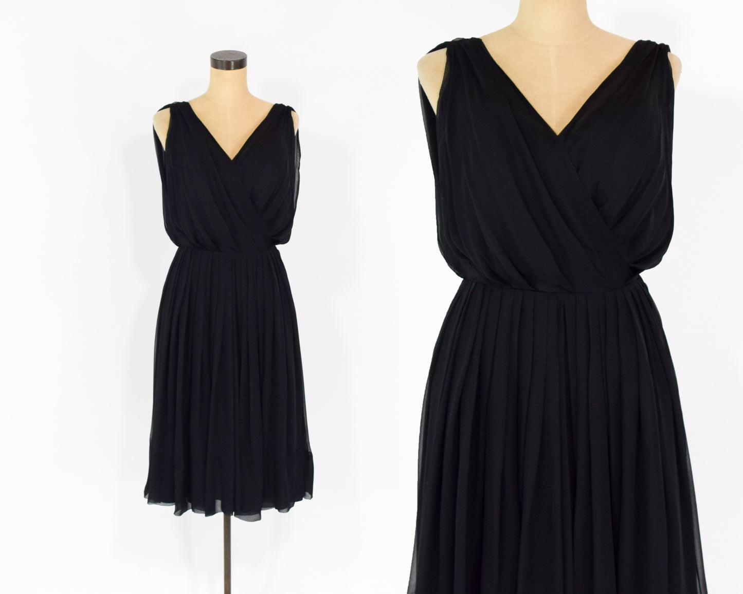 1960s Black Silk Chiffon Party Dress Small