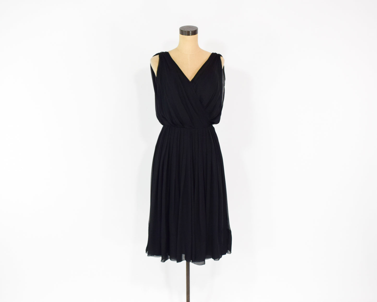 1960s Black Silk Chiffon Party Dress Small