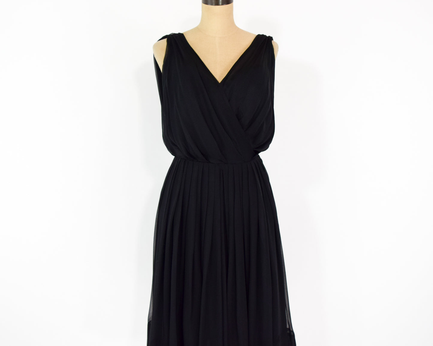 1960s Black Silk Chiffon Party Dress Small