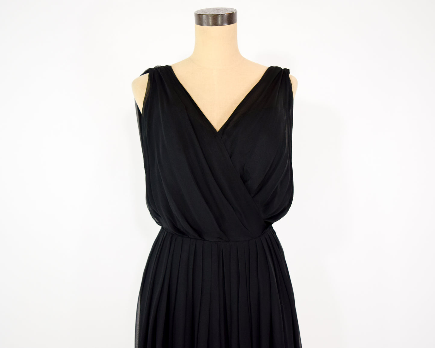 1960s Black Silk Chiffon Party Dress Small