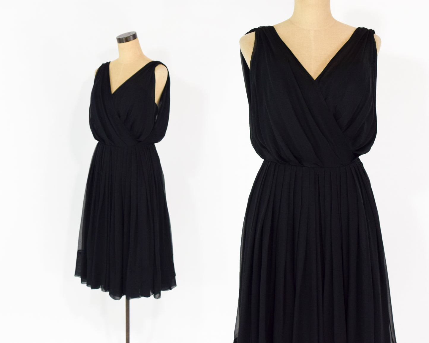 1960s Black Silk Chiffon Party Dress Small