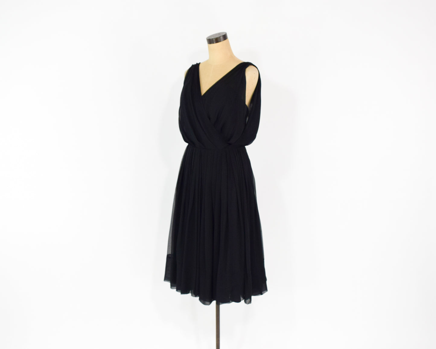 1960s Black Silk Chiffon Party Dress Small