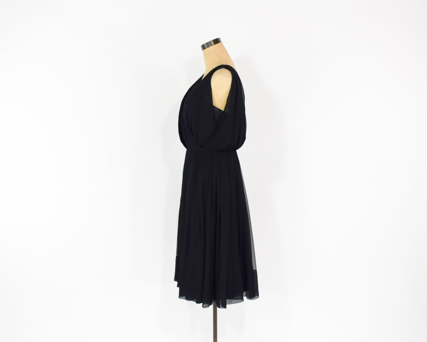 1960s Black Silk Chiffon Party Dress Small