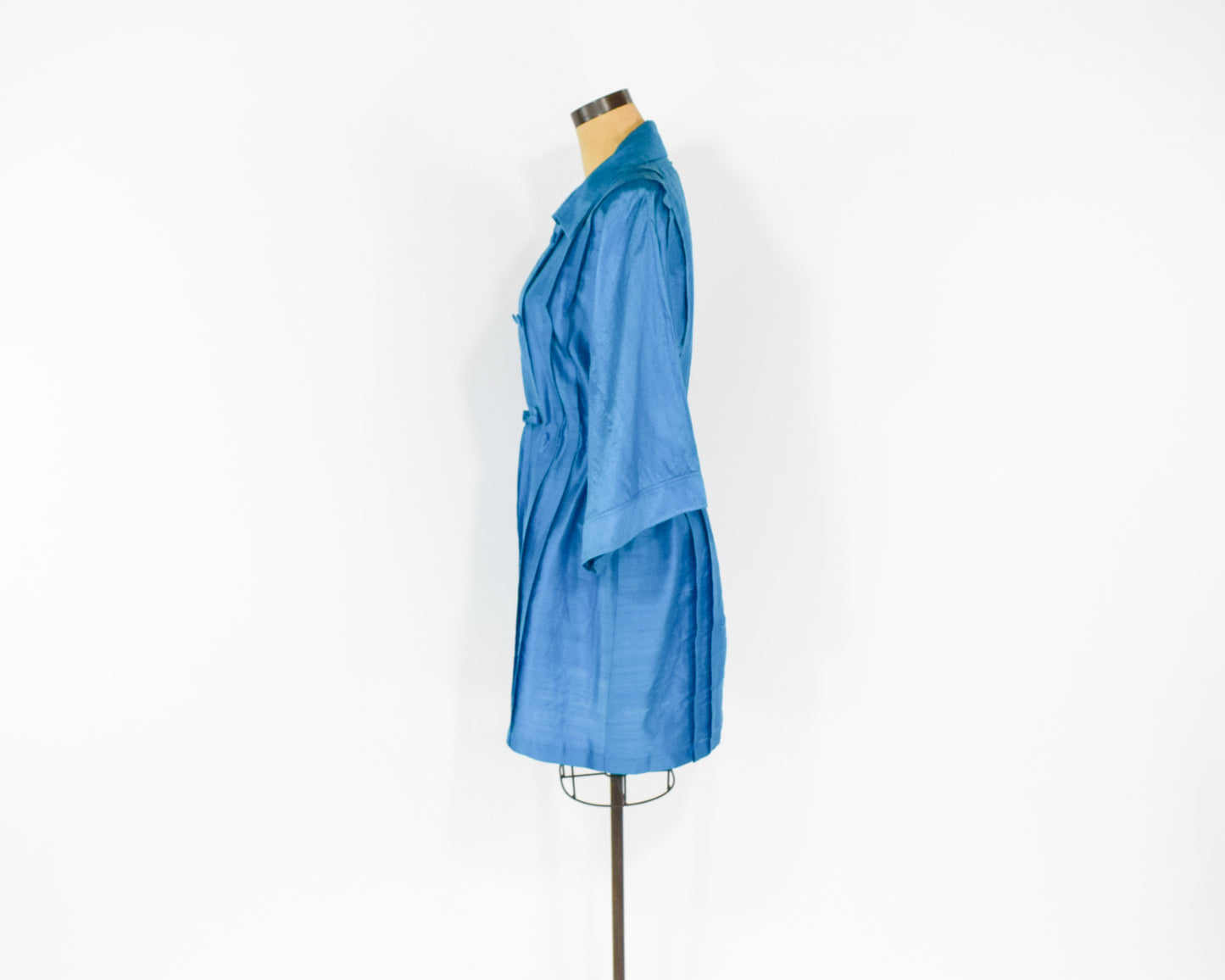 1990s Iridescent Blue Silk Trench Coat XL Extra Large