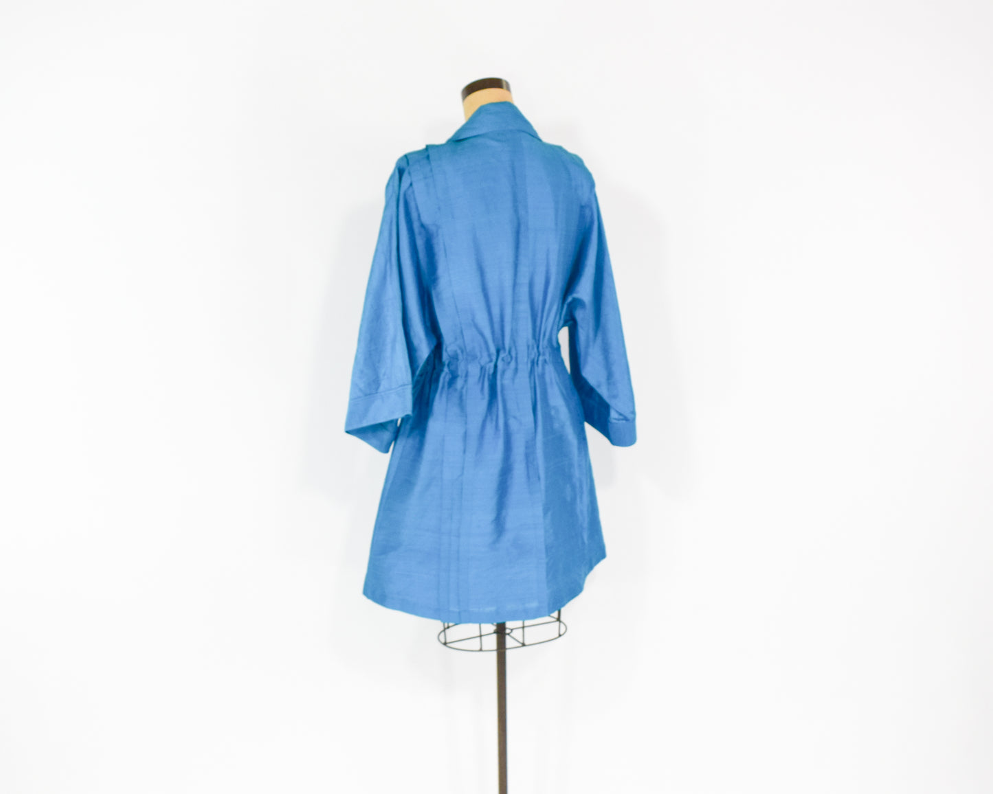 1990s Iridescent Blue Silk Trench Coat XL Extra Large