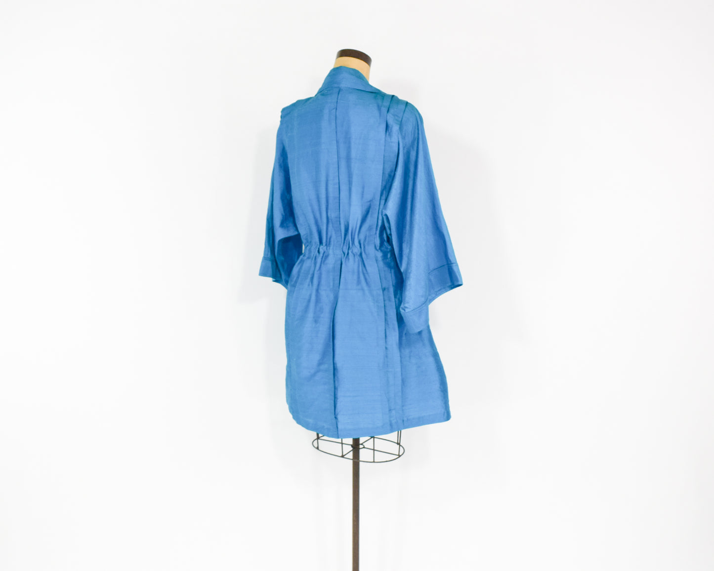 1990s Iridescent Blue Silk Trench Coat XL Extra Large