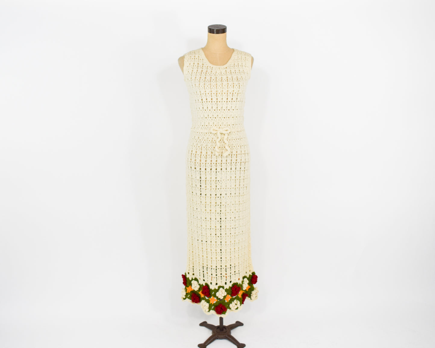 1970s Creme Crochet Maxi Dress, Small