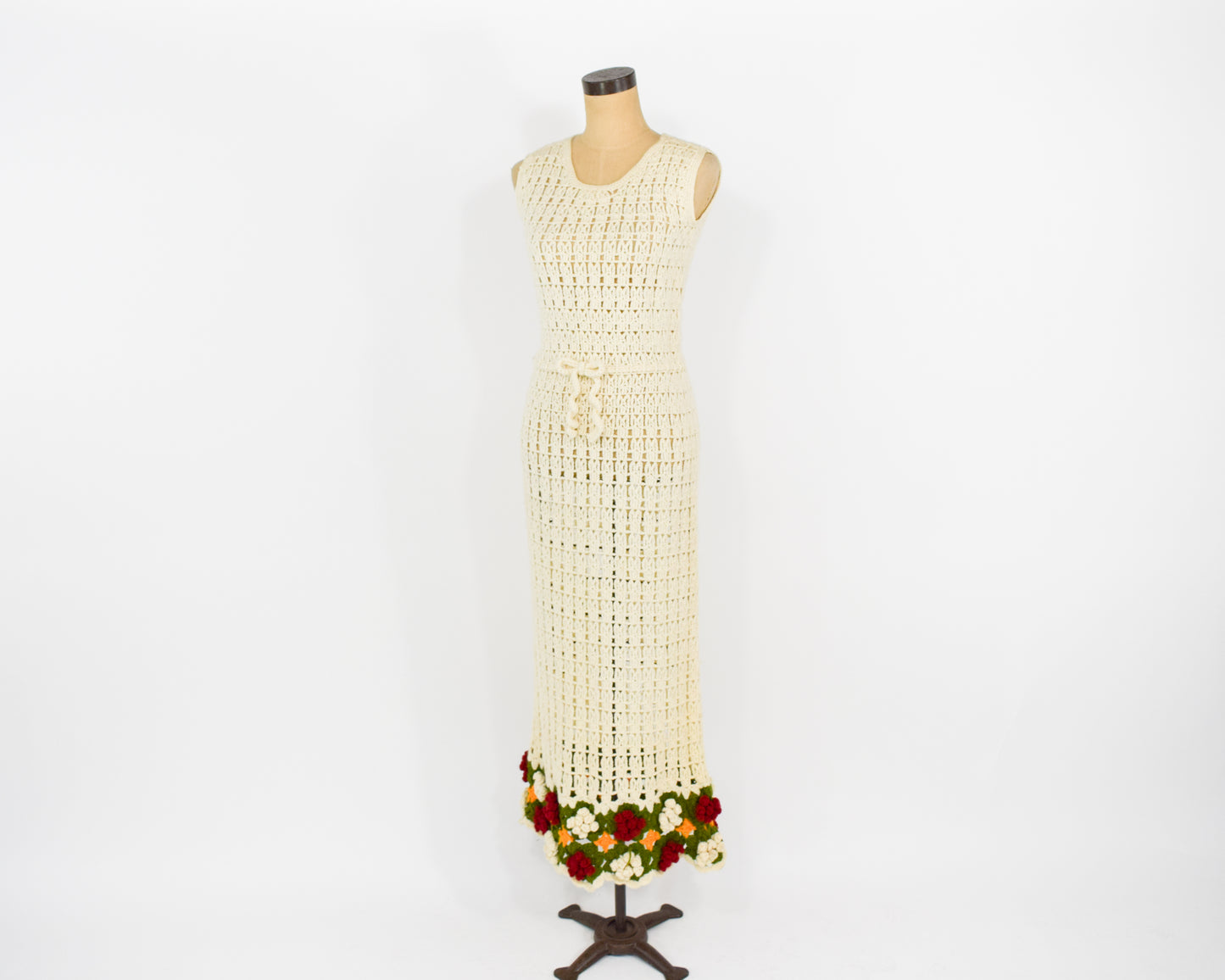 1970s Creme Crochet Maxi Dress, Small