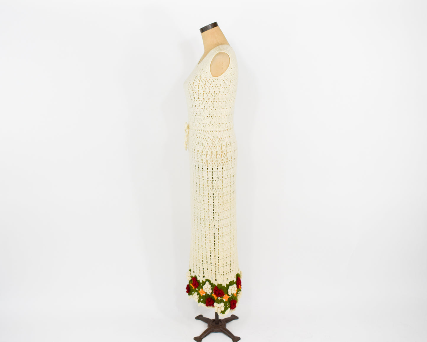 1970s Creme Crochet Maxi Dress, Small