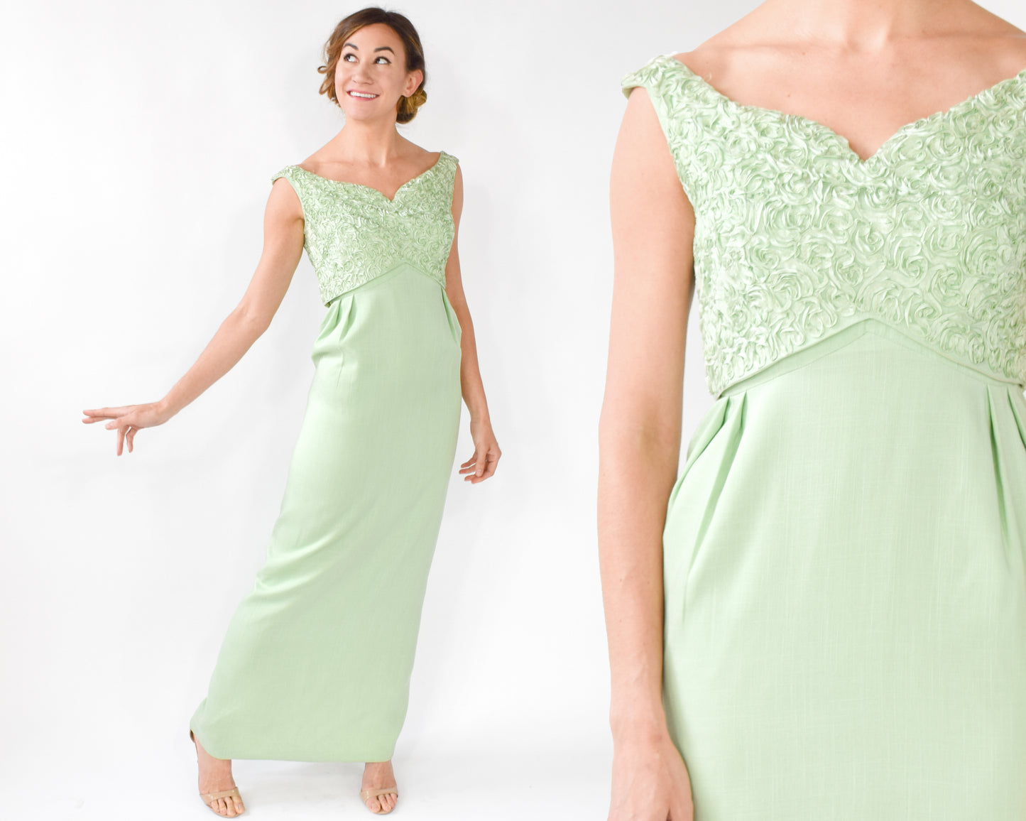 1960s Mint Green Lace Dress, Small