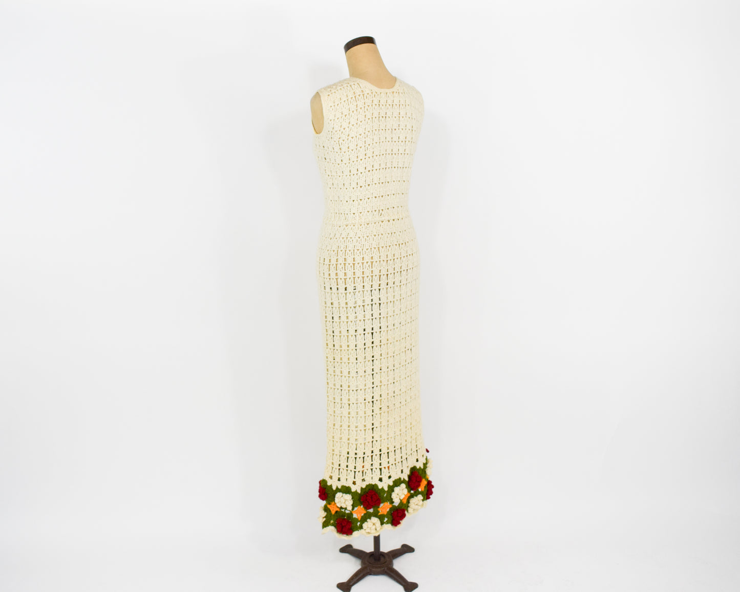 1970s Creme Crochet Maxi Dress, Small