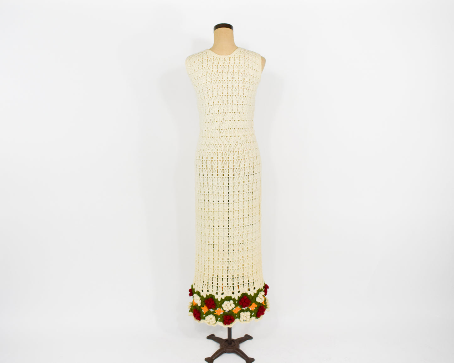 1970s Creme Crochet Maxi Dress, Small