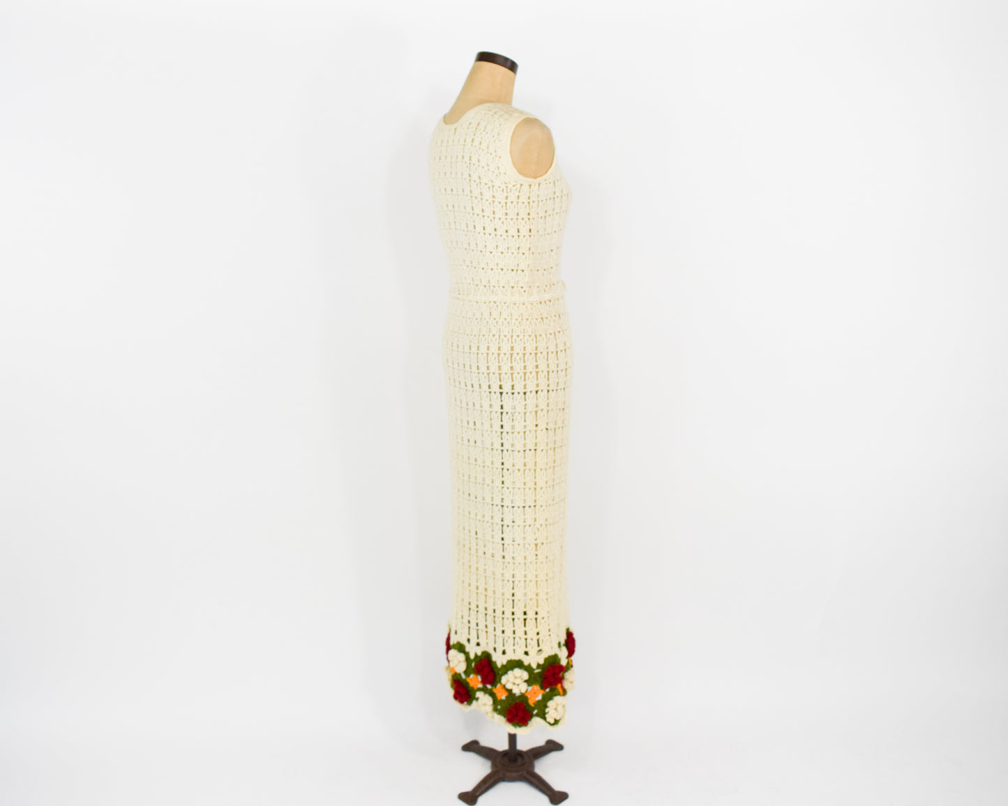 1970s Creme Crochet Maxi Dress, Small