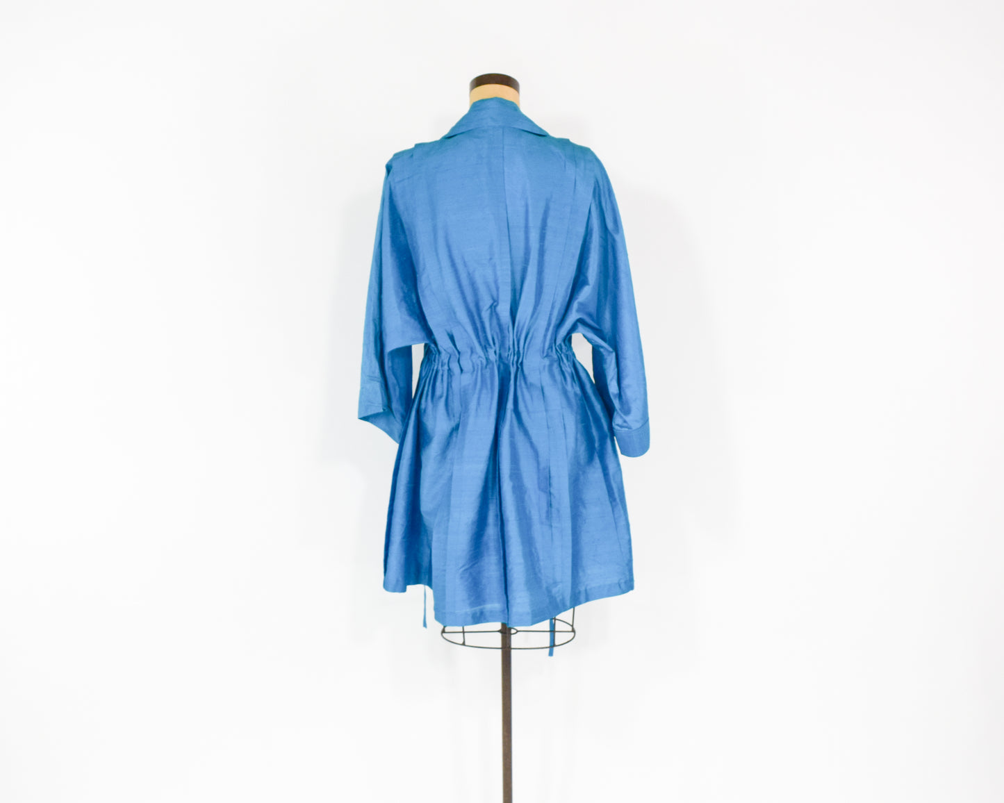 1990s Iridescent Blue Silk Trench Coat XL Extra Large