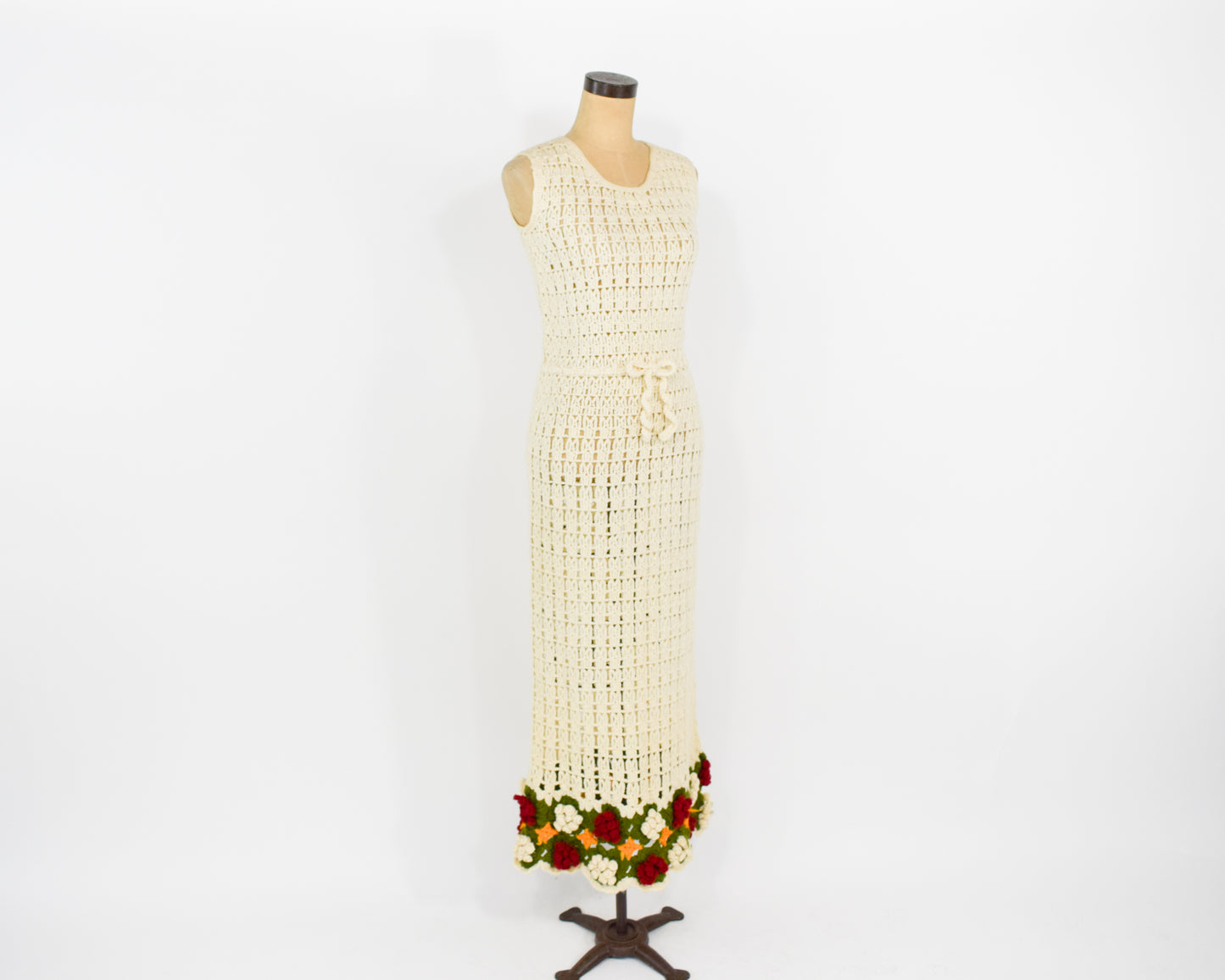 1970s Creme Crochet Maxi Dress, Small