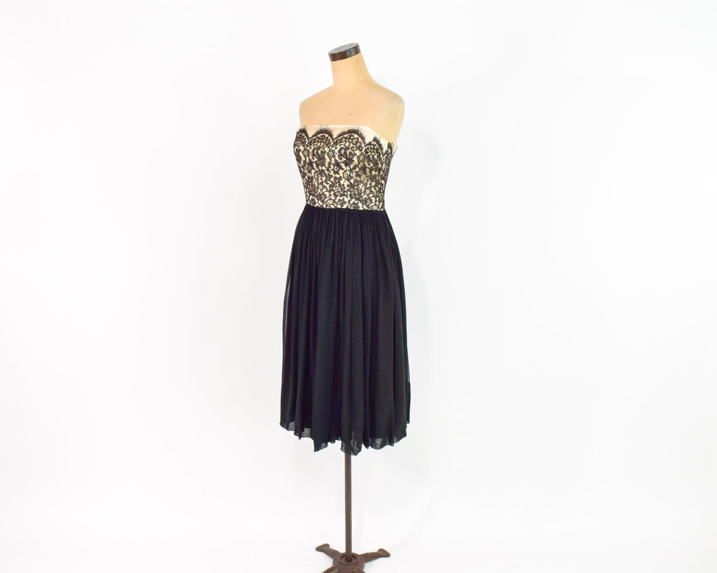 1950s Black Lace Party Dress Small