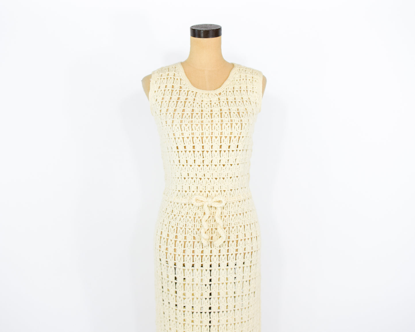 1970s Creme Crochet Maxi Dress, Small