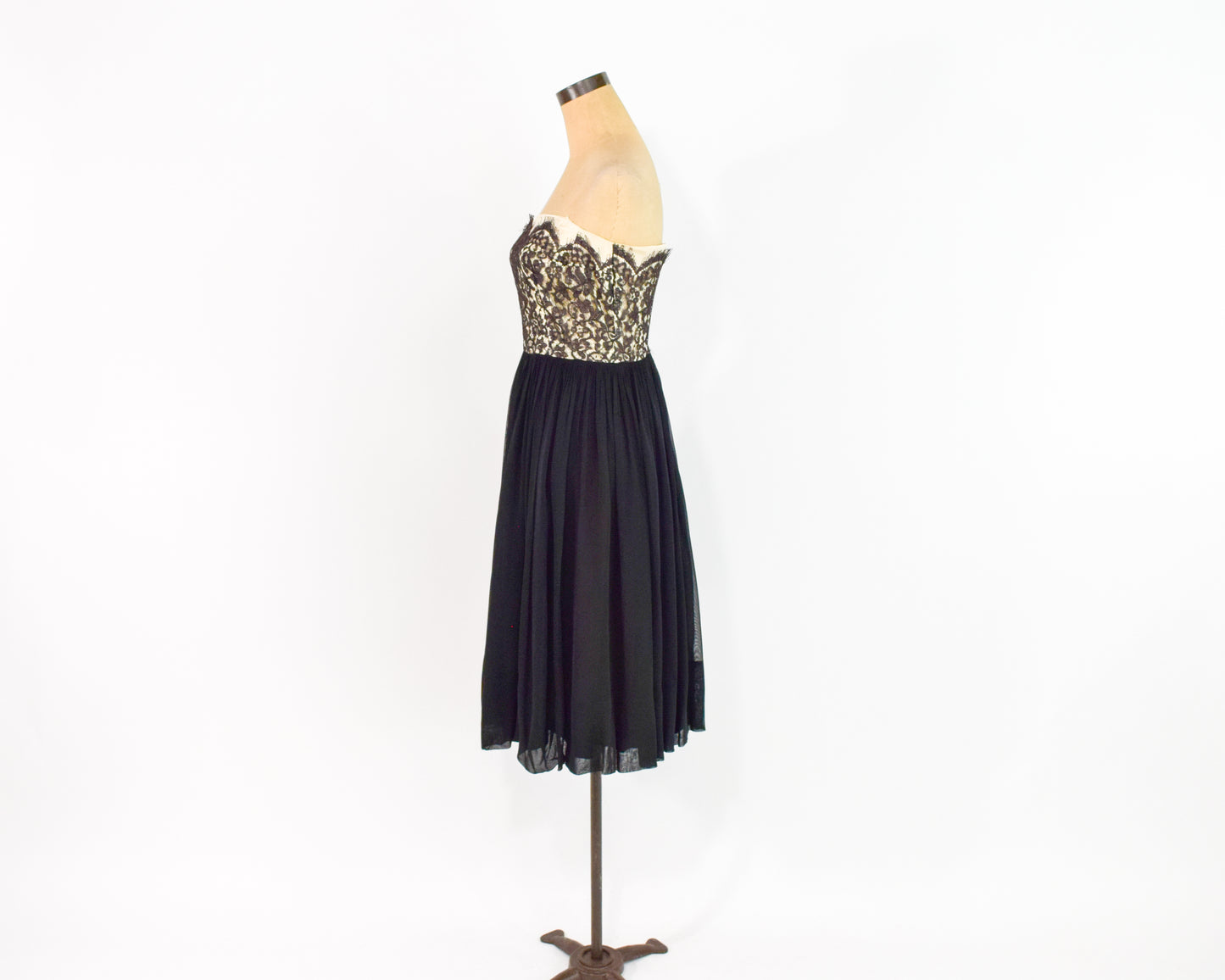 1950s Black Lace Party Dress Small