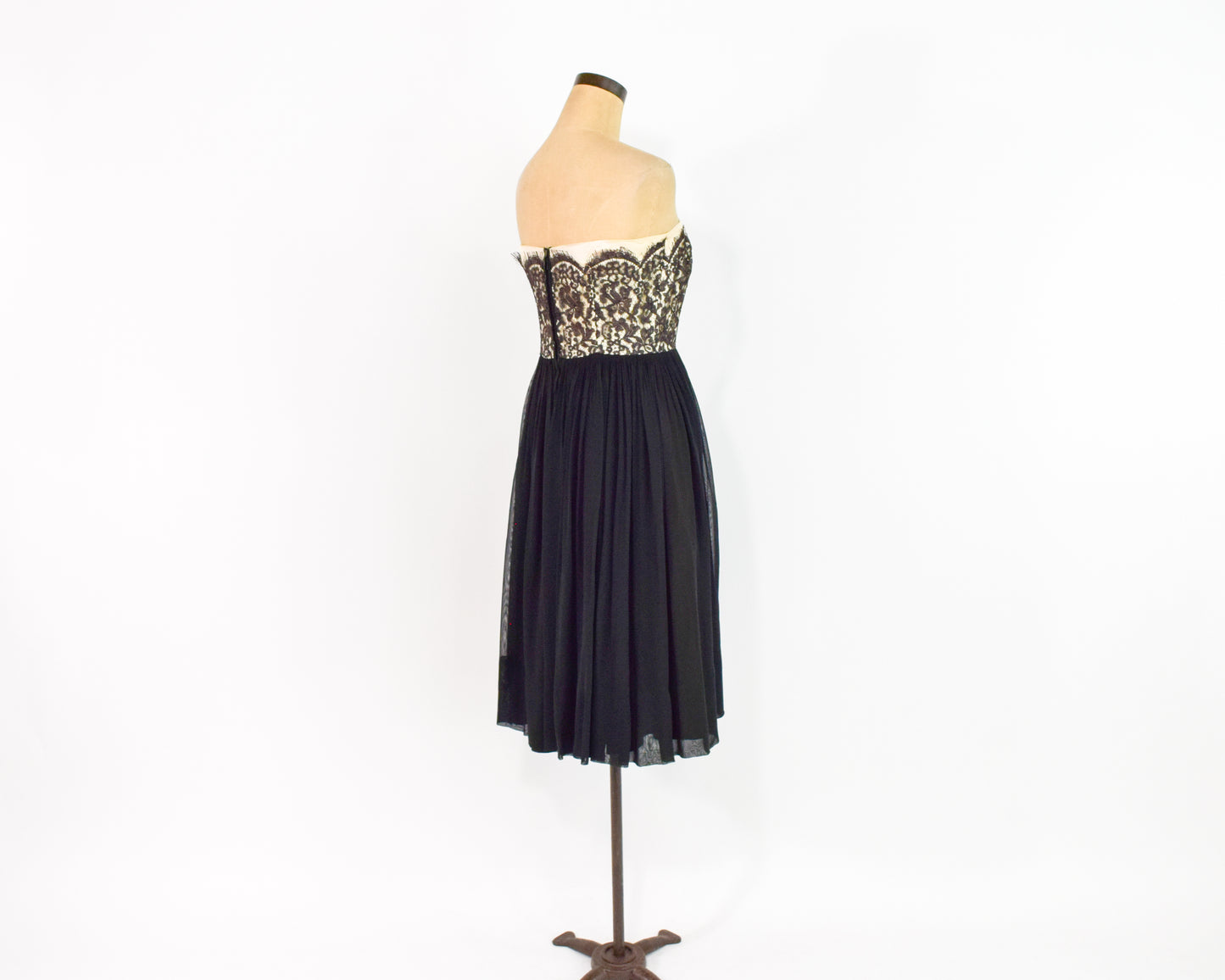 1950s Black Lace Party Dress Small