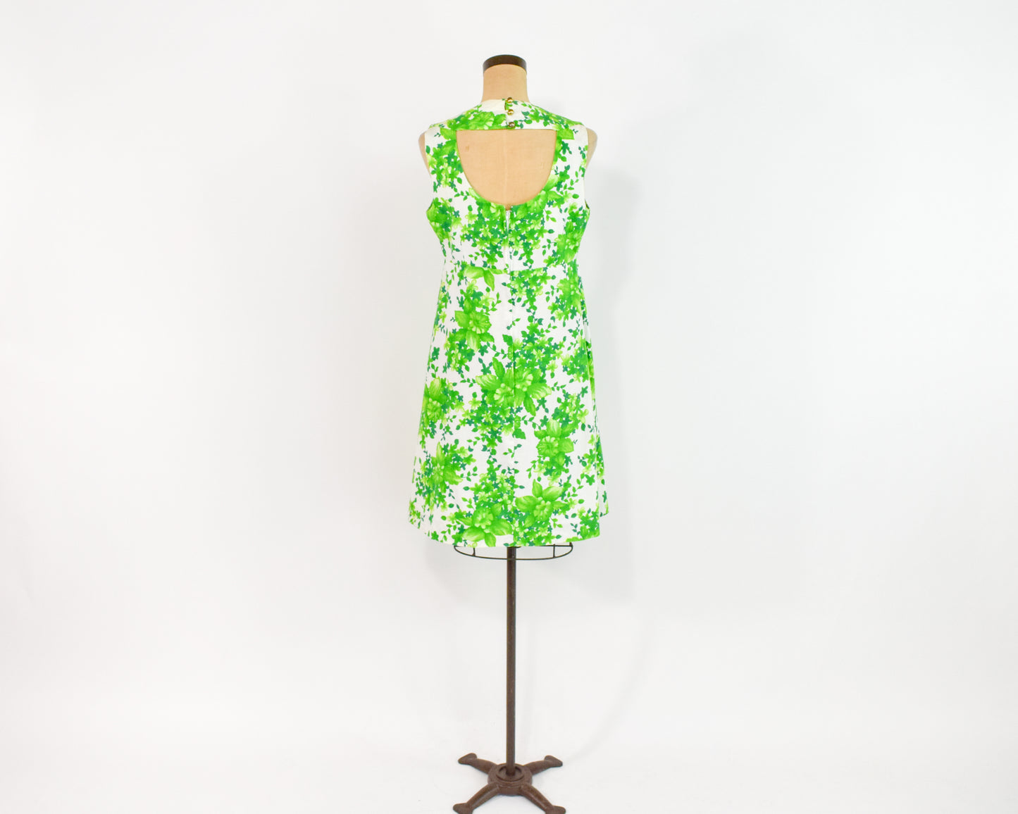 1960s Lime Green Print Dress Medium