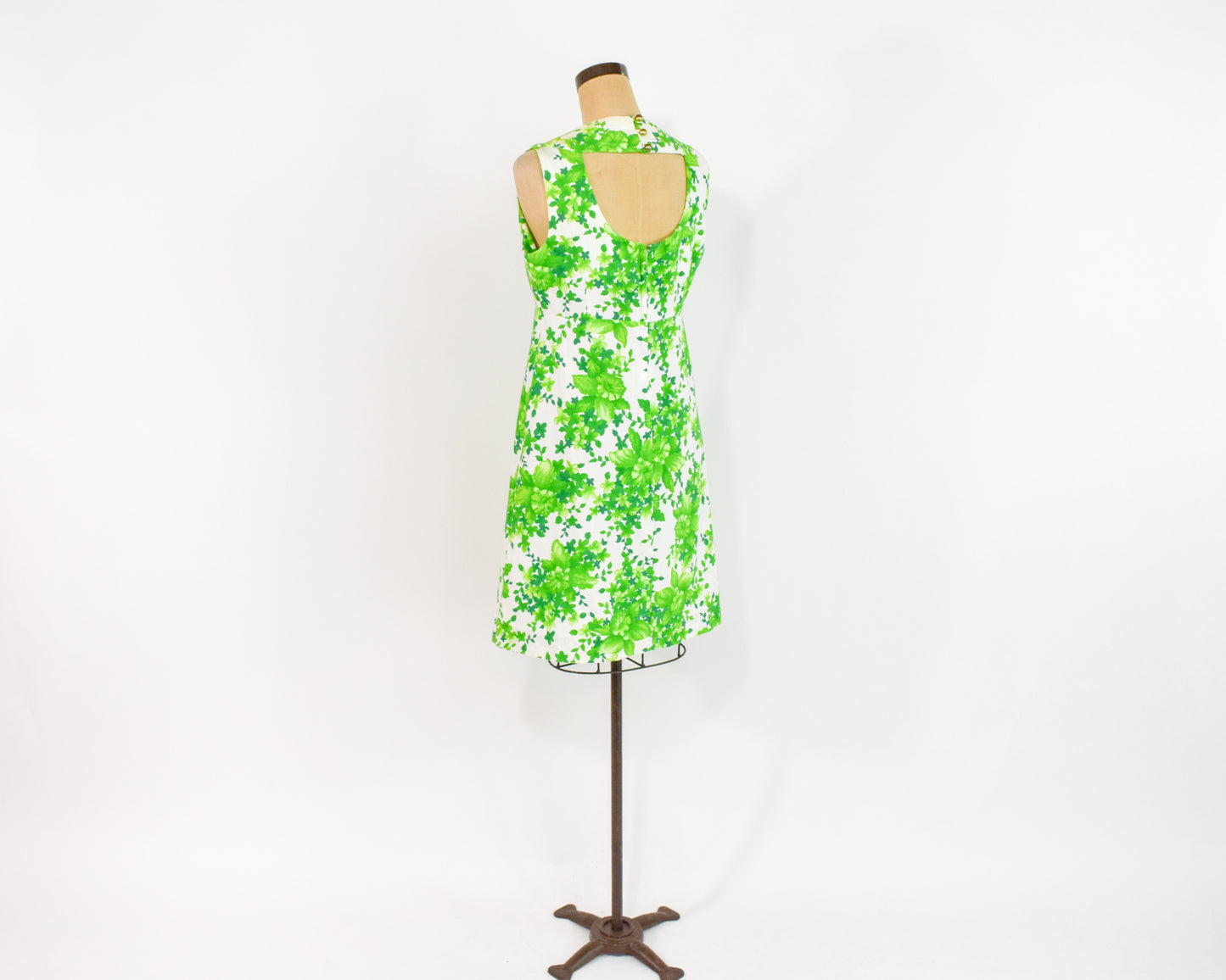 1960s Lime Green Print Dress Medium