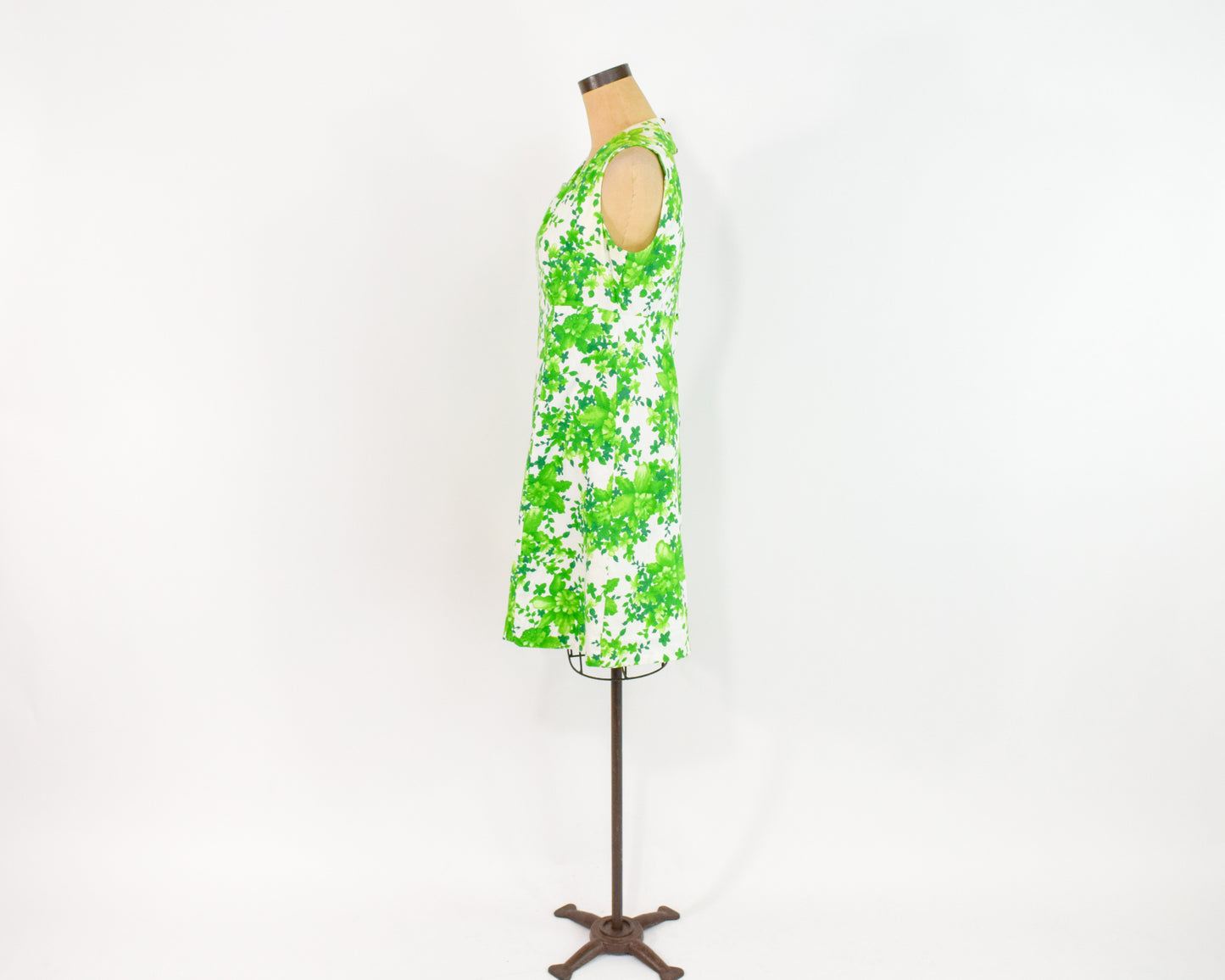 1960s Lime Green Print Dress Medium