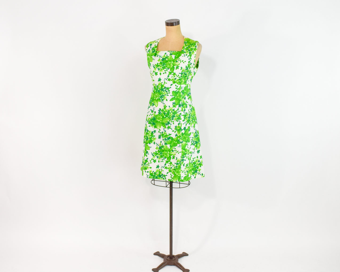 1960s Lime Green Print Dress Medium