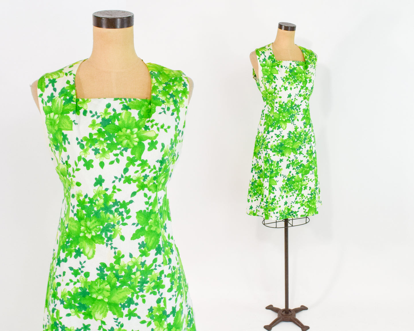 1960s Lime Green Print Dress Medium