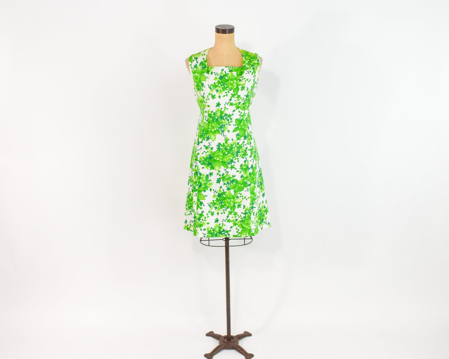 1960s Lime Green Print Dress Medium