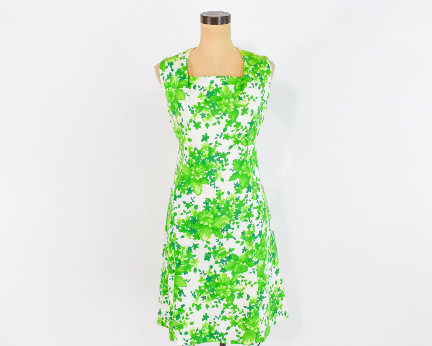 1960s Lime Green Print Dress Medium