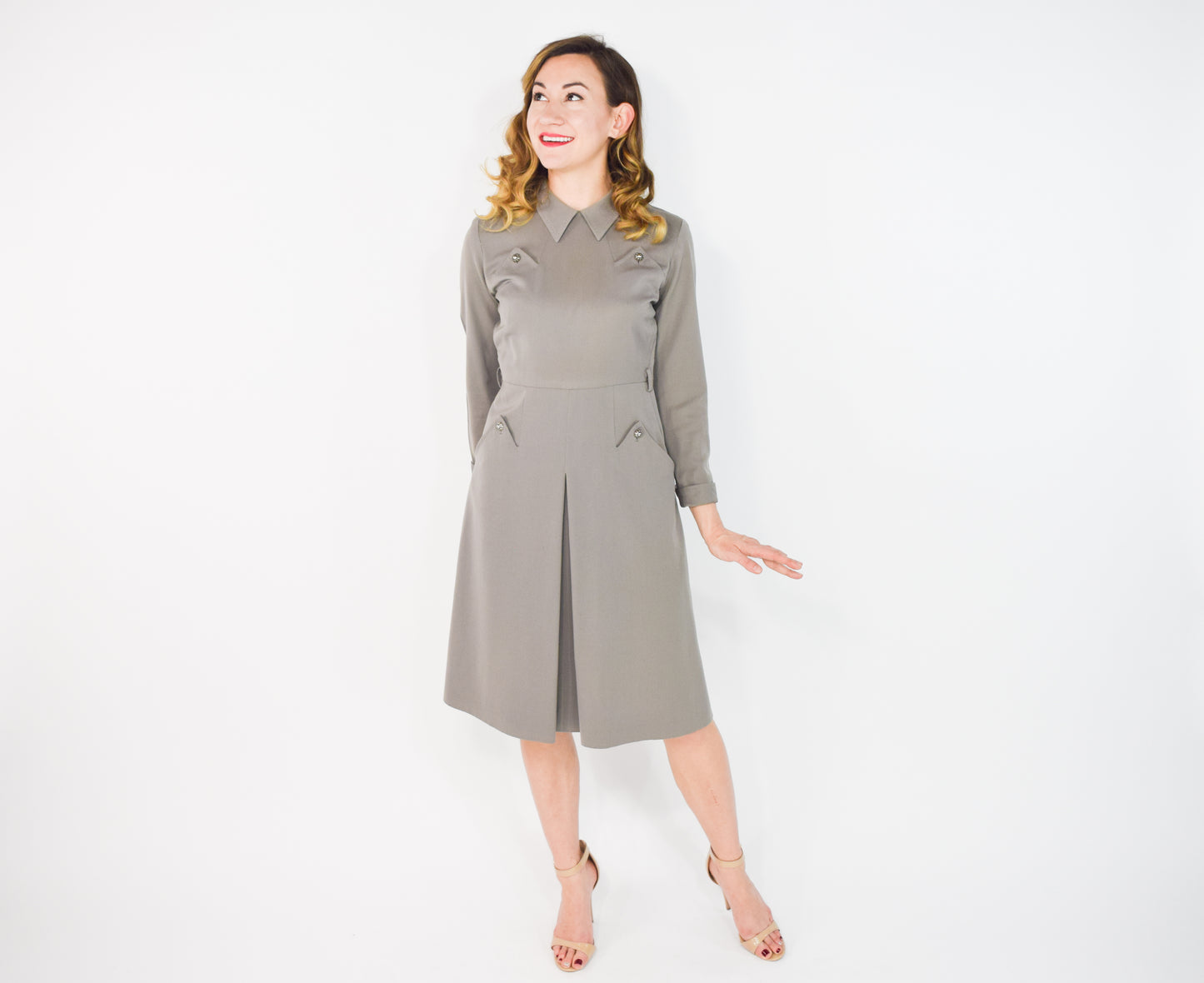 1940s Taupe Gabardine Secretary Dress