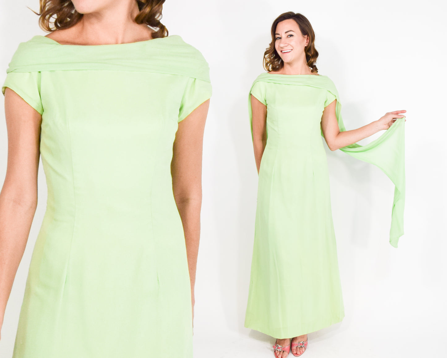 1960s Mint Green Evening Dress, XS