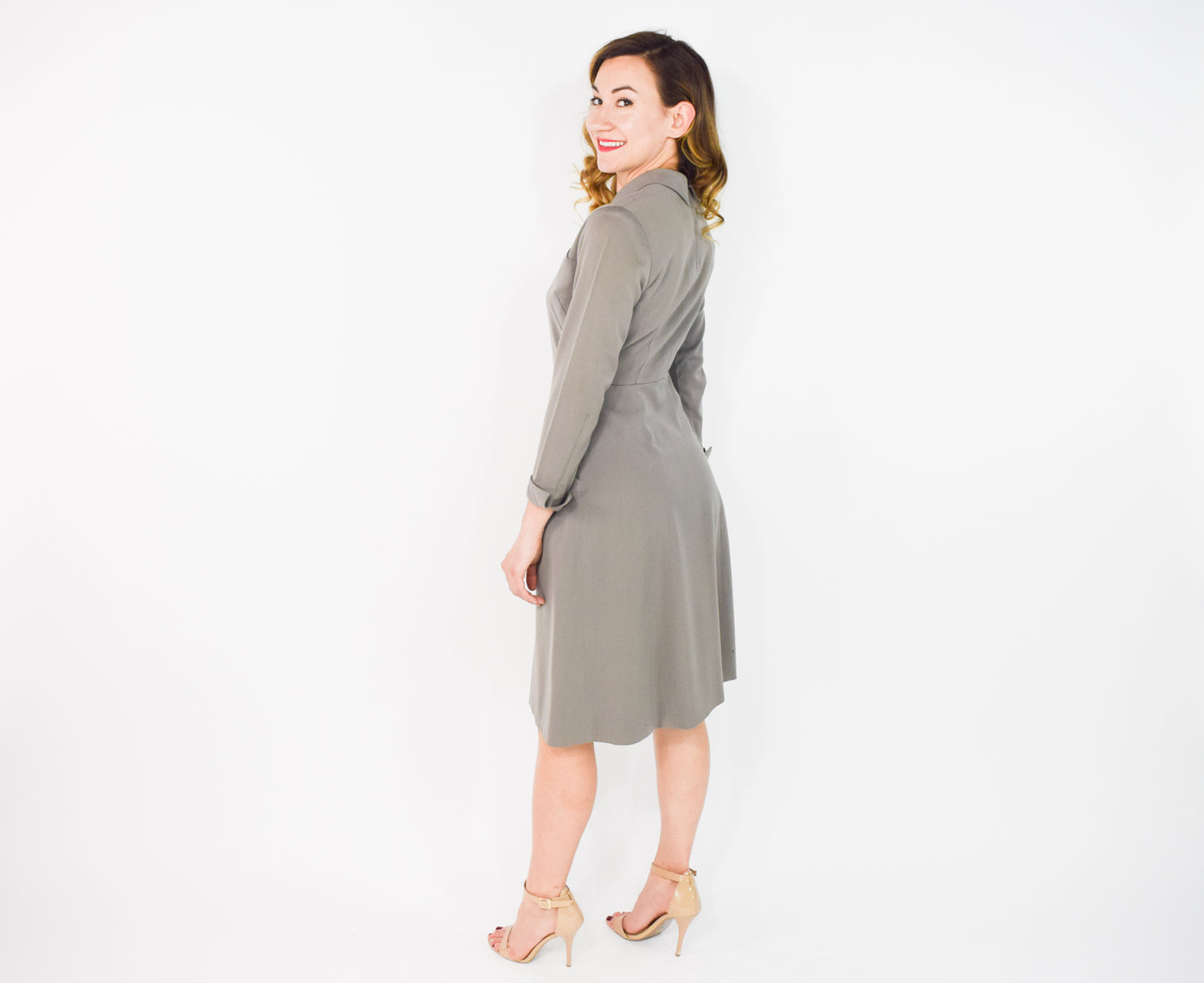 1940s Taupe Gabardine Secretary Dress