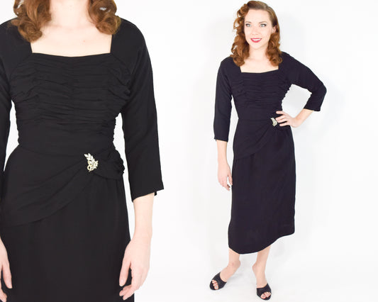 1950s Black Wiggle Cocktail Dress XS