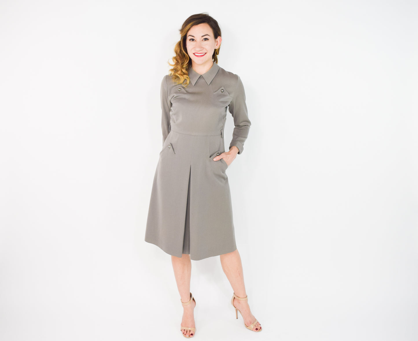 1940s Taupe Gabardine Secretary Dress